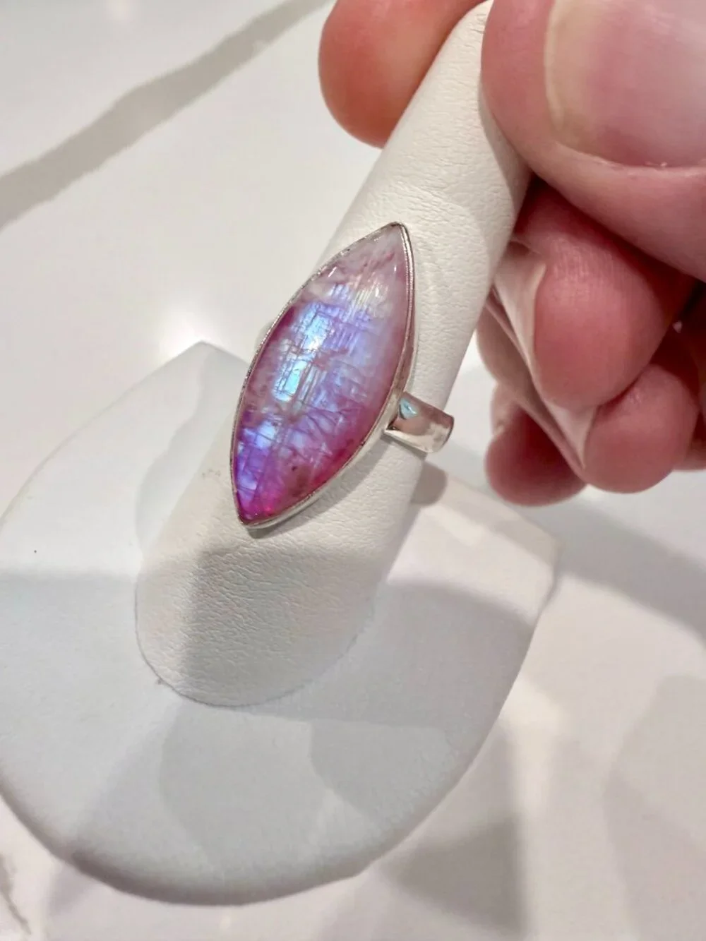 Pink Moonstone Ring, Solid 925 Sterling Silver